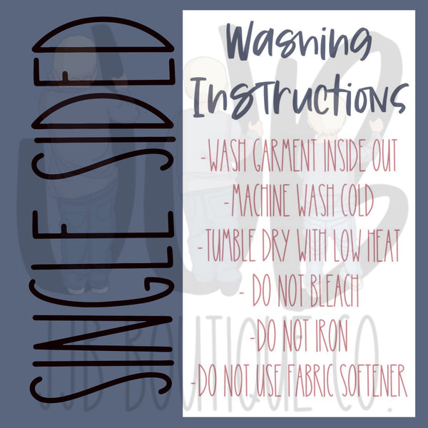 Single Sided Washing Instructions Card Design